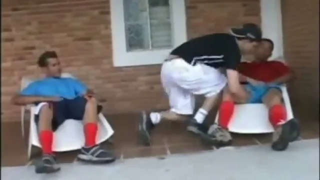 Jocks in outdoor threesome