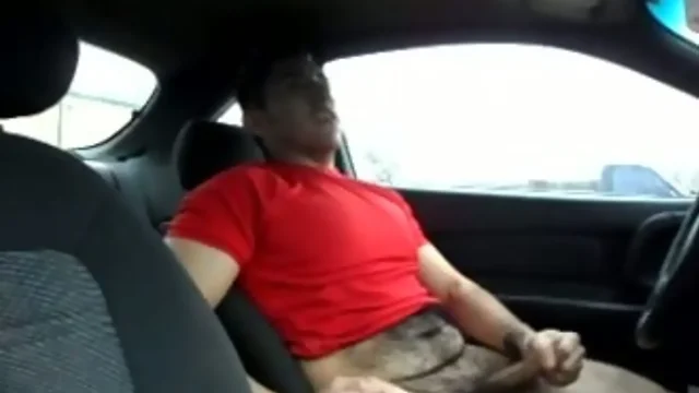 Haired Latin bud jacks off in his car
