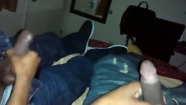 Str8 buddies stroking together watching porn