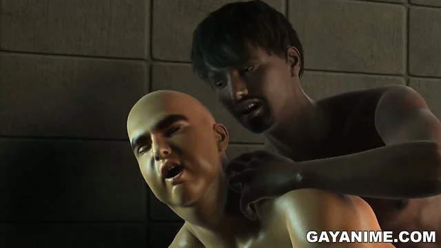 Chubby 3D hunk taking a hard black cock in the bathtub