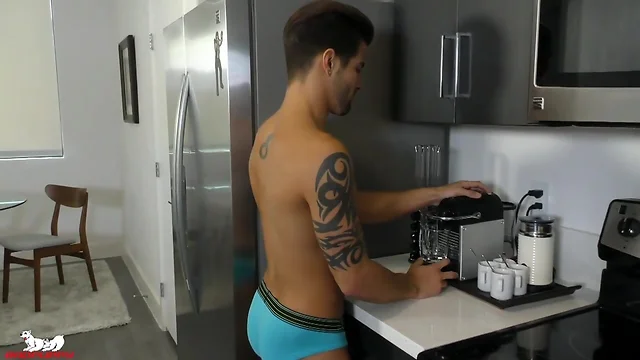 Hot Stud Casey has more than coffee for breakfast
