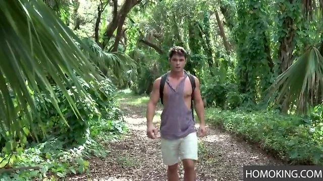 Outdoors gay oral trio