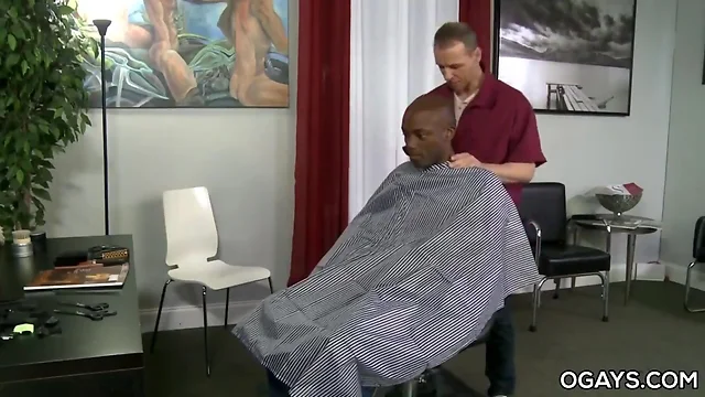 Interracial gay intercourse in the barber shop