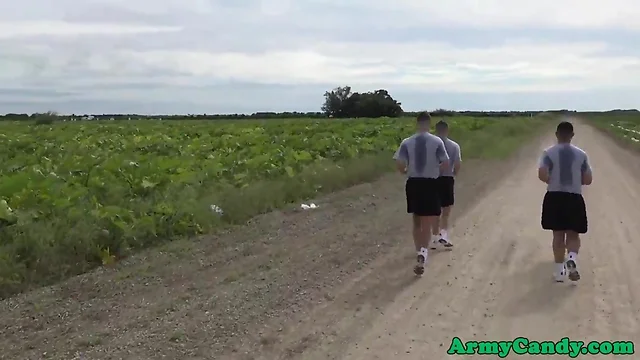 Military soldiers group fuck outdoors at basic training