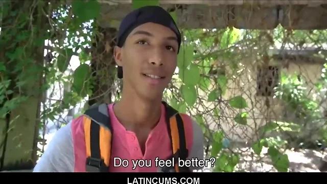 Thin ebony college twink pounded outdoors by latin jock for cash