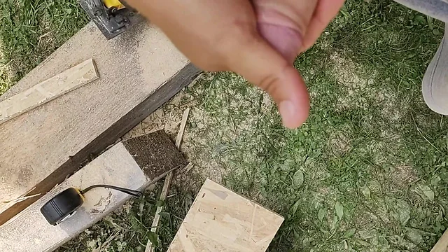 Construction bear masturbates at job site with hot, creamy cum