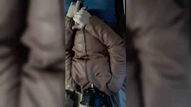 Bound gay leather man gagged and edging