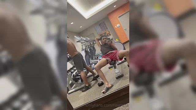 Late night gym fun: big cock ebony blowjob black