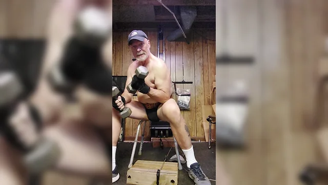 Dad working out late at night before bed