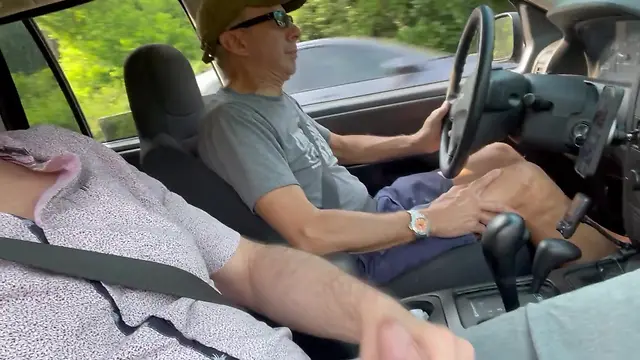 Army man jacking off in daytime traffic: risky jerking in public with big cock and big dick car