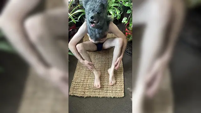 Amateur bear man gets naked, stretches, and lazes around in the jungle - no erection bigcock bigwhite