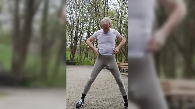 Gay public park check: anal plug, toys, caged slave, chasity cage, checking down nipple play