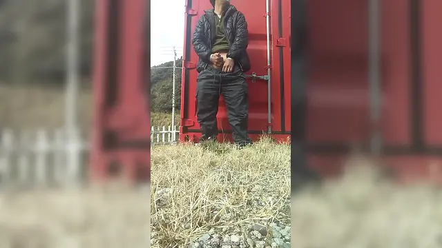 Public roadside naked ejaculation