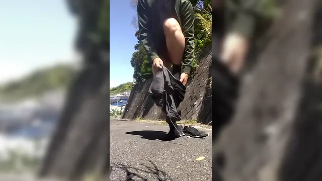Naked cumshot on public road - no age, girl, or babe