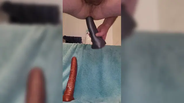 Huge dildo plugging my sloppy anal gape from squarepeg toys