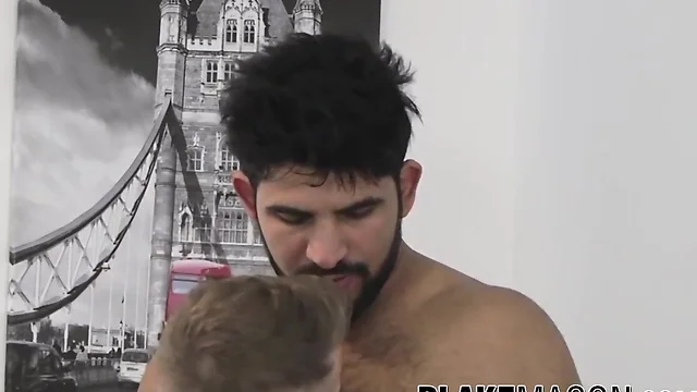 Interracial anal fun: hairy british jock gets a facial from zac johnson