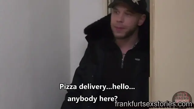Pizza delivery boy takes on massive cock and receives cumshot and rimming