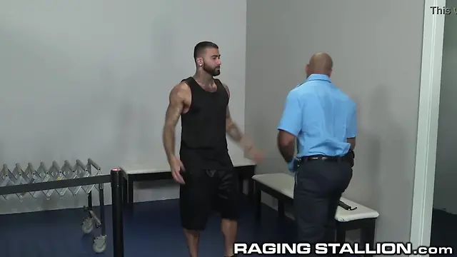 Interracial tsa agent gives sexy latino a full body search: anal, sucking, and hairy fun in public!