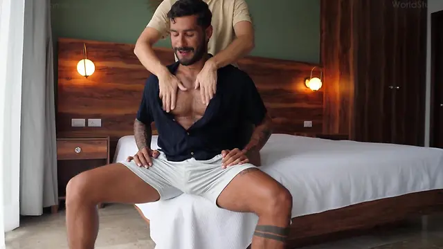 Exploring new pleasures: straight hunk jeus gets his first handjob from a latino man at worldstudz
