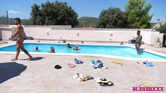 Interracial poolside orgy with hung spanish men: viktor rom, koldo goran, axel max, and more!