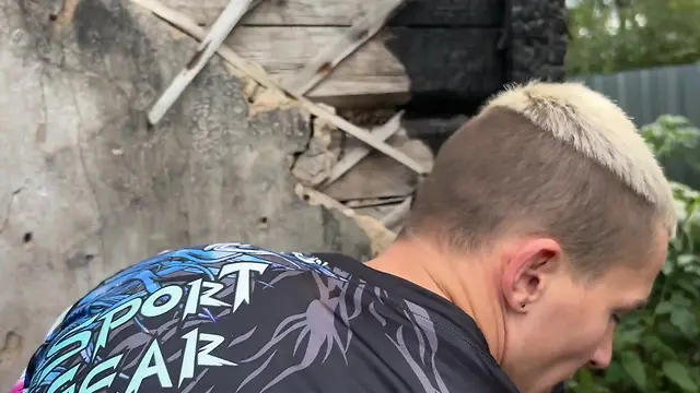 Bareback anal sex with a guy on the ruins of a burnt house, intense and raw