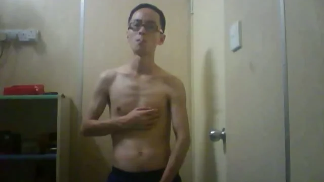 Skinny Asian nerd masturbates